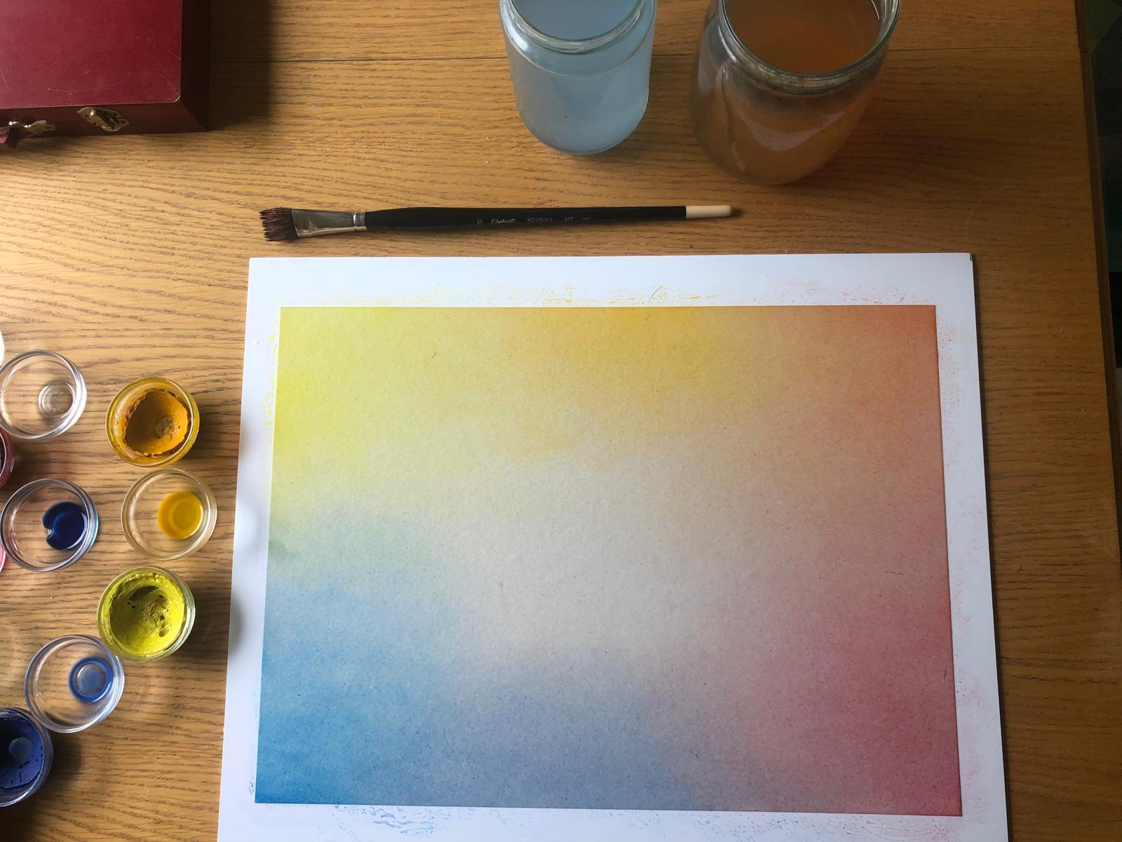 L'atelier Sésâme avec aquarelle en dégradé, pigments et matériel artistique